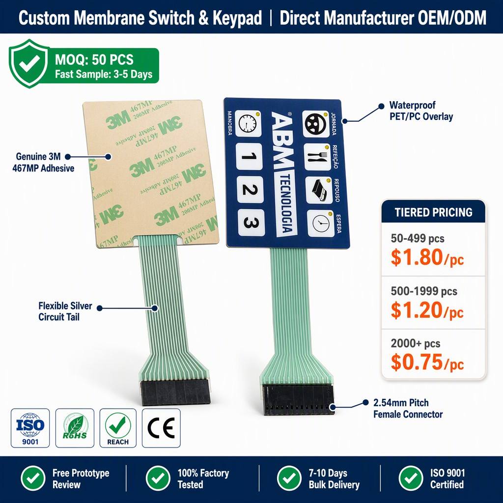 Custom Membrane Switch Industrial Control Panel Keypad OEM ODM Tactile Metal Dome RoHS UL94V0 Wholesale 5 Million Cycles