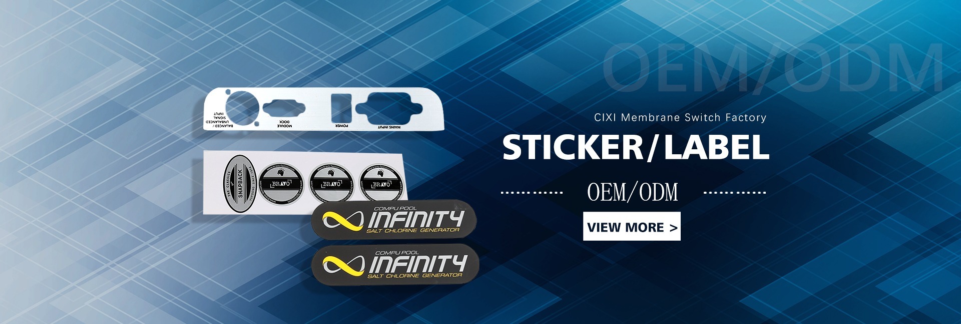 Display labels and front faceplates for industrial machinery