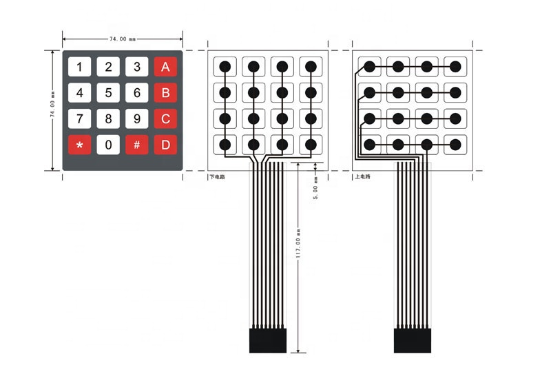Hoee Factory Membrane Switch Keypad with Rubber Buttons 4*4/1*4/3*4/4*5 Layout MCU Expansion DIY Electronic Keyboard